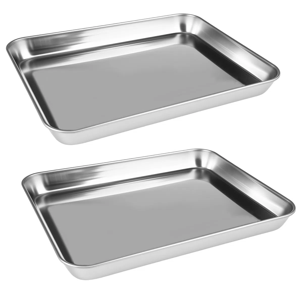2 Pezzi Teglia Forno Rettangolare, Teglia Pizza Rettangolare, Teglie da Forno in Acciaio Inox, Antiaderente, Atossica e Sana, Lavabile In Lavastoviglie, per Arrostire e Servire(26 x 20 x 2.5cm)