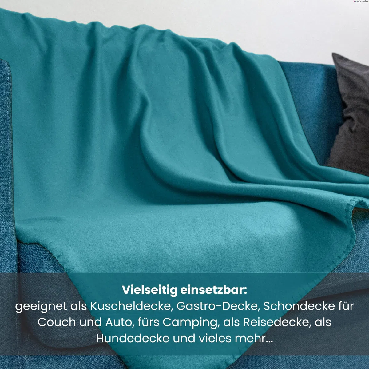 Set di 2 coperte in pile polare, OekoTex, 130 x 160 cm, circa 400 g di peso, con effetto anti-pelucchi e bordo rimagliato, colore: turchese/petrolio