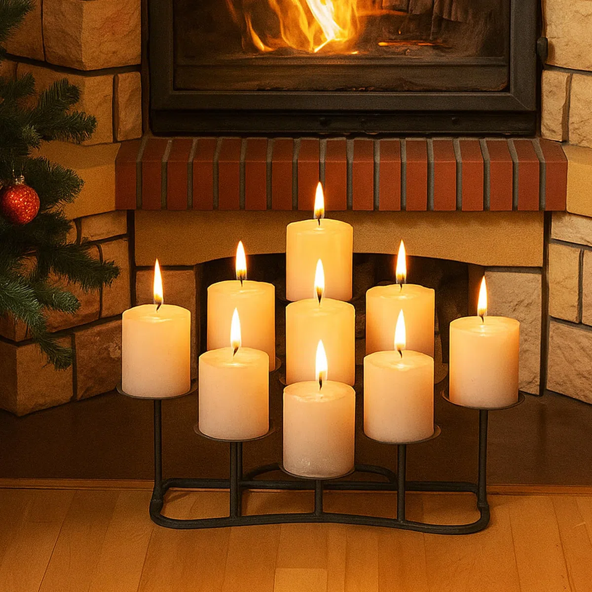 smtyle Candelabri da camino senza fiamma o cera per caminetto fai da te 9 con decorazione in ferro nero su scrivania/pavimento