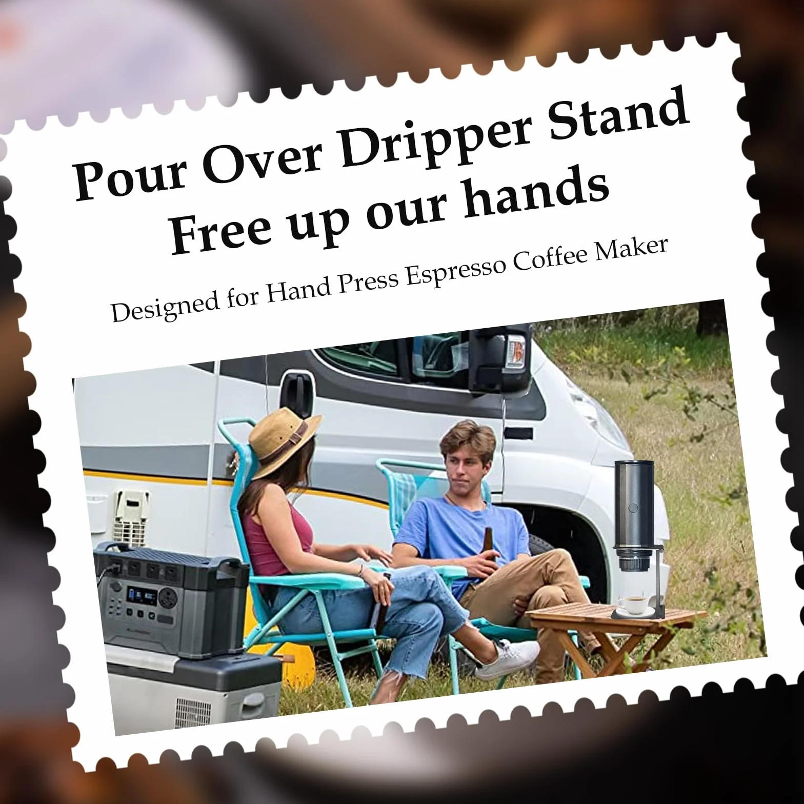 Zayin Supporto per macchina da caffè da viaggio, portatile e pieghevole, supporto per caffè da ufficio con base, adatto per ufficio, casa e campeggio, nero