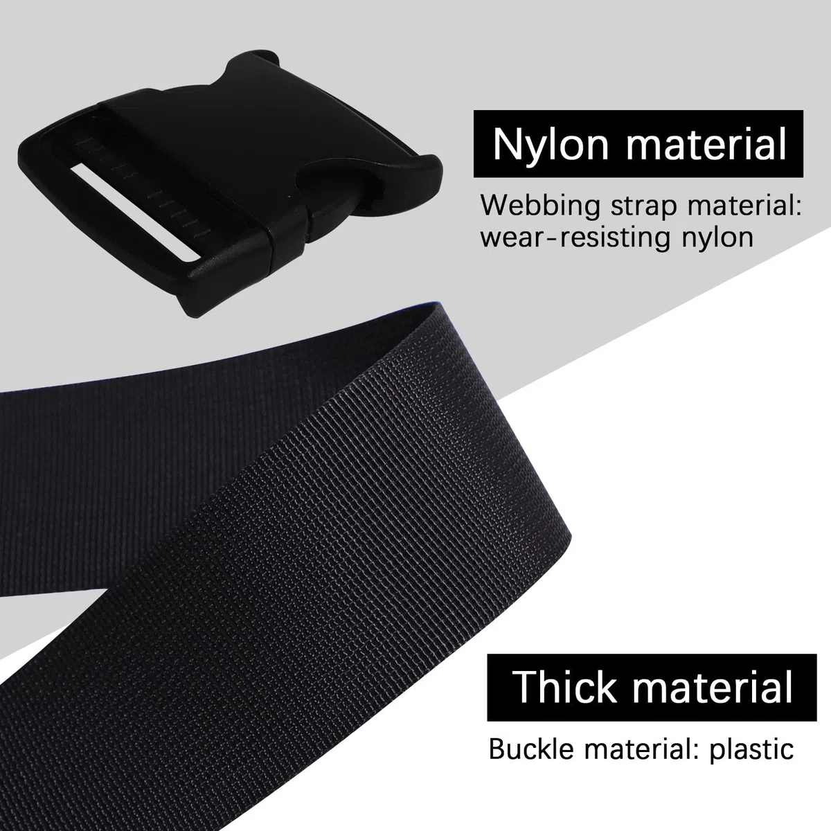 RETON 50MM 10 Yards Cinturino in Nylon Nero + 10 Pezzi Fibbie Regolabili Fibbie Laterali in plastica (50MM, 10 Pezzi)