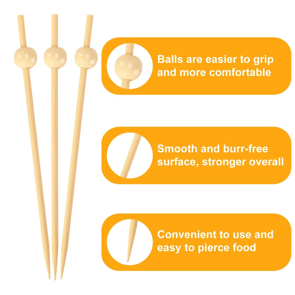 200PCS Cocktail Picks, Natural Fancy Toothpicks for Appetizers, Wooden Ball Bamboo Skewers for Appetizers, 4.7 IN Long Decorative Cocktail Sticks for Drinks Food Party Charcuterie Boards Accessories