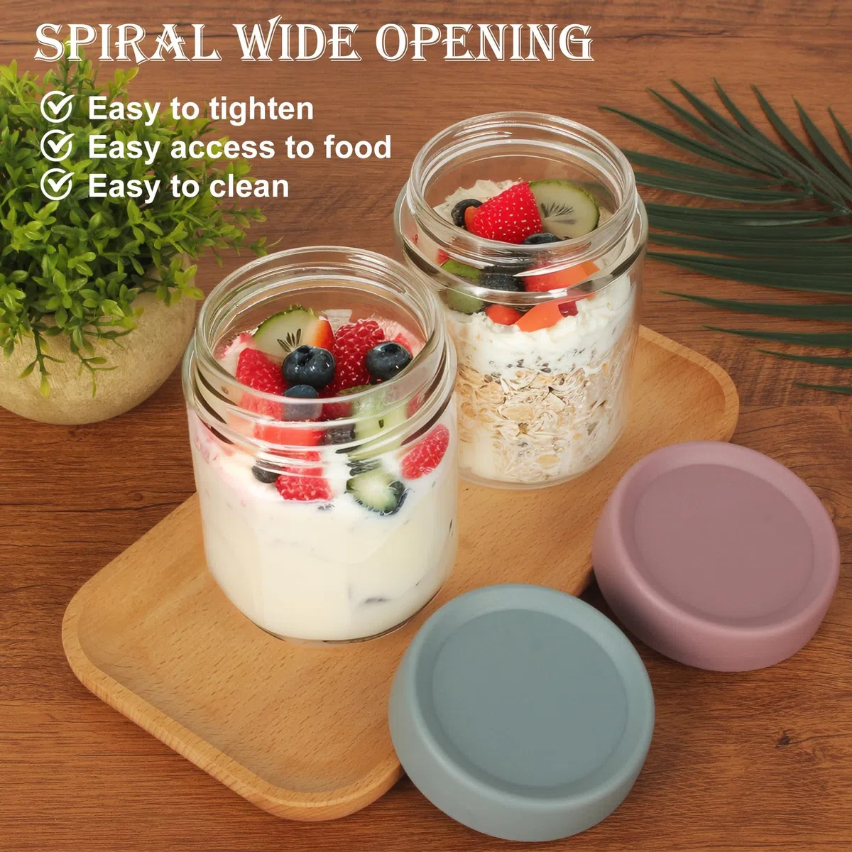500 ml Overnight Oats Jar, Confezione da 6 Barattoli di Vetro con Coperchio per Avena Durante la Notte,Insalata,Frutta,Ogurt,Chutney,Marmellata,Spezie,Riutilizzabili,Coperchi a Vite Sigillanti