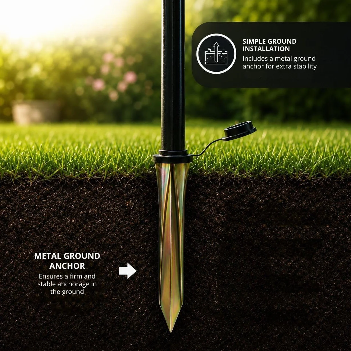 Vonia Stendibiancheria da Esterno 45 m - Stendino Rotativo 4 Bracci in Alluminio, Ancoraggio Metallico Incluso, Fili Retensionabili, Giardino, Nero