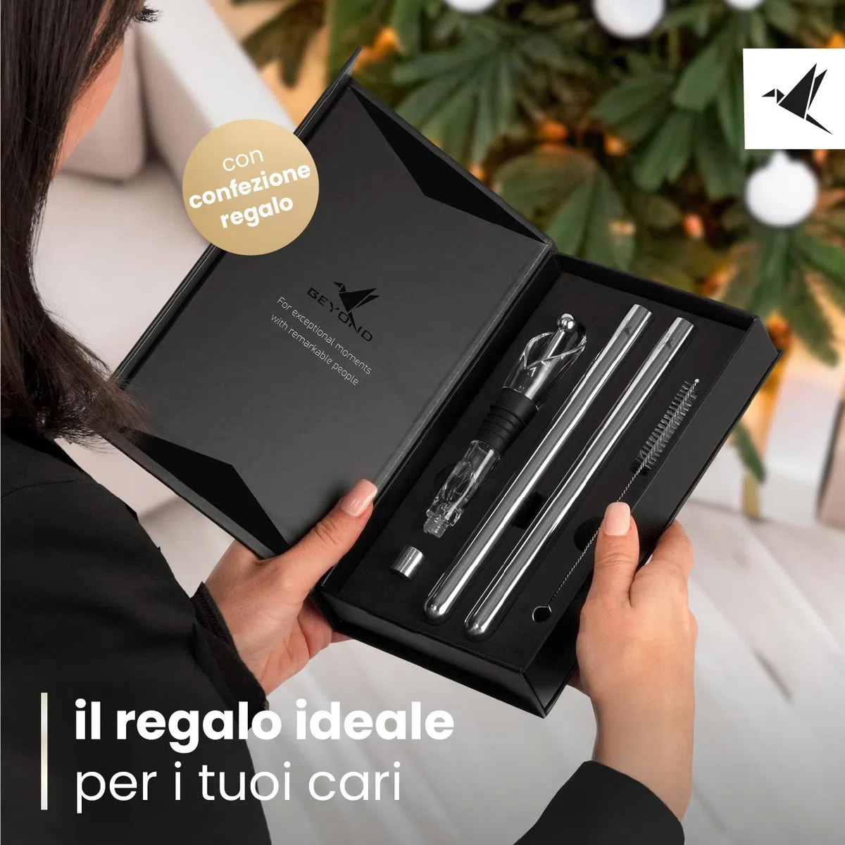 Beyond Refrigeratore per Vino in Acciaio Inox con Versatore – Refrigerante per Vino, Accessorio e Regalo per Amanti del Vino Uomo Donna | Set Refrigerante per Vino Bianco e Rosso (Set Regalo)