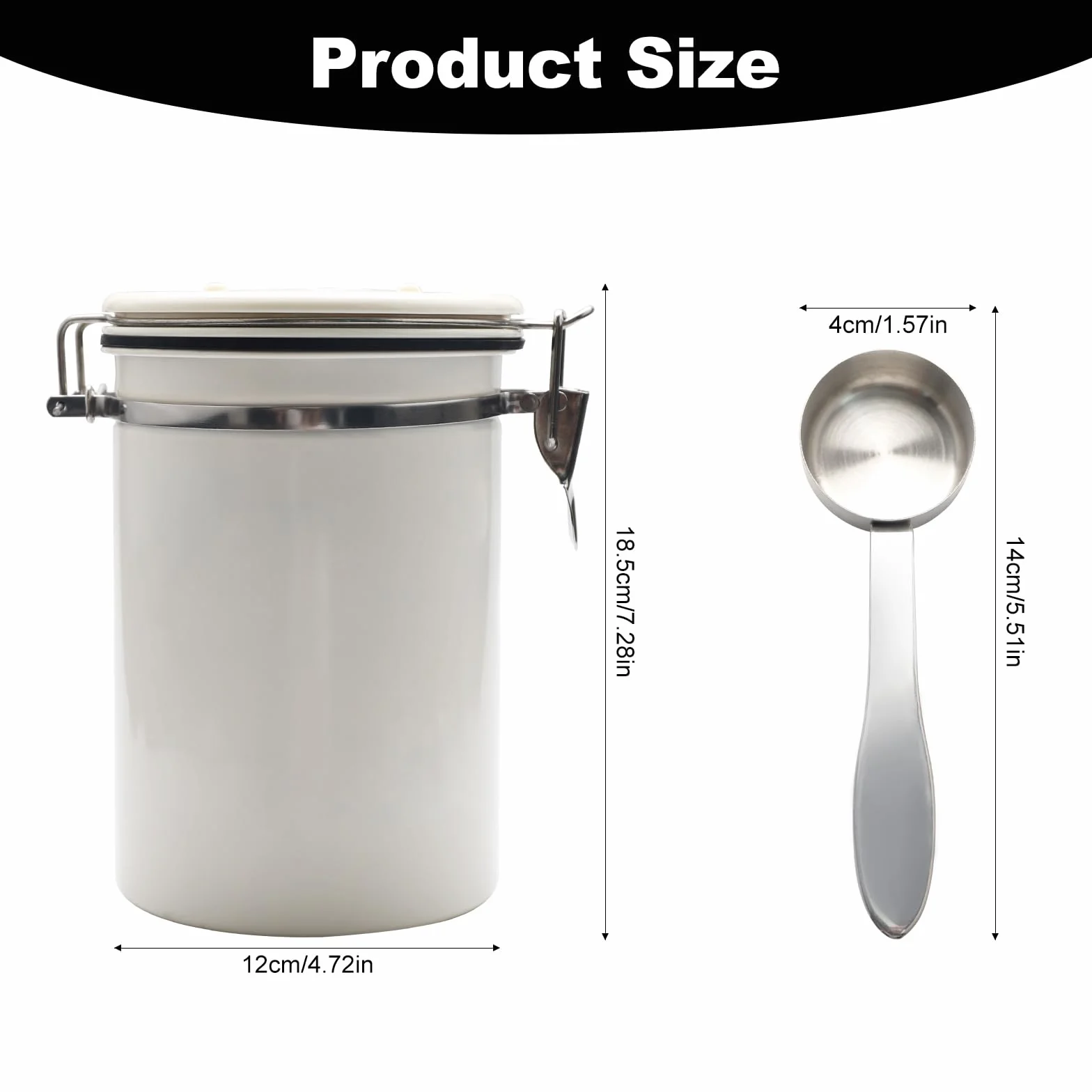 Barattolo Caffe (1,8L), Contenitore Ermetico Caffè, Materiale In Acciaio Inossidabile, Con Cucchiaio In Acciaio Inossidabile, Adatto Per Chicchi Di Caffè, Foglie Di Tè, Noci, Ecc(Bianco Panna)