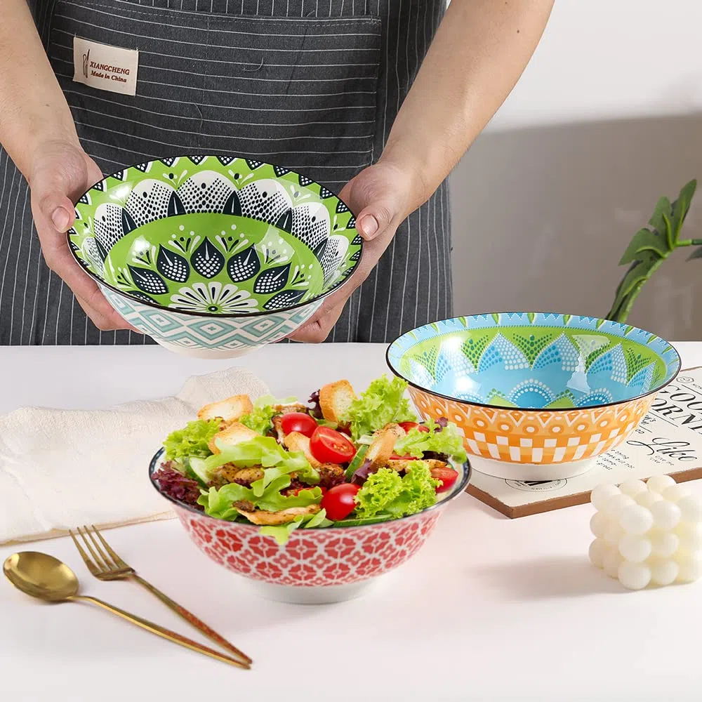 Ciotola Ramen Ciotole Ceramica Cucina - Ramen Bowl Set da 3 Pezzi - Scodelle Zuppa Porcellana 1050 ml - Ciotole Colorate per Insalata | Poke | Cereali | Pasta | Minestra | Macedonia | Noodles - 21 cm