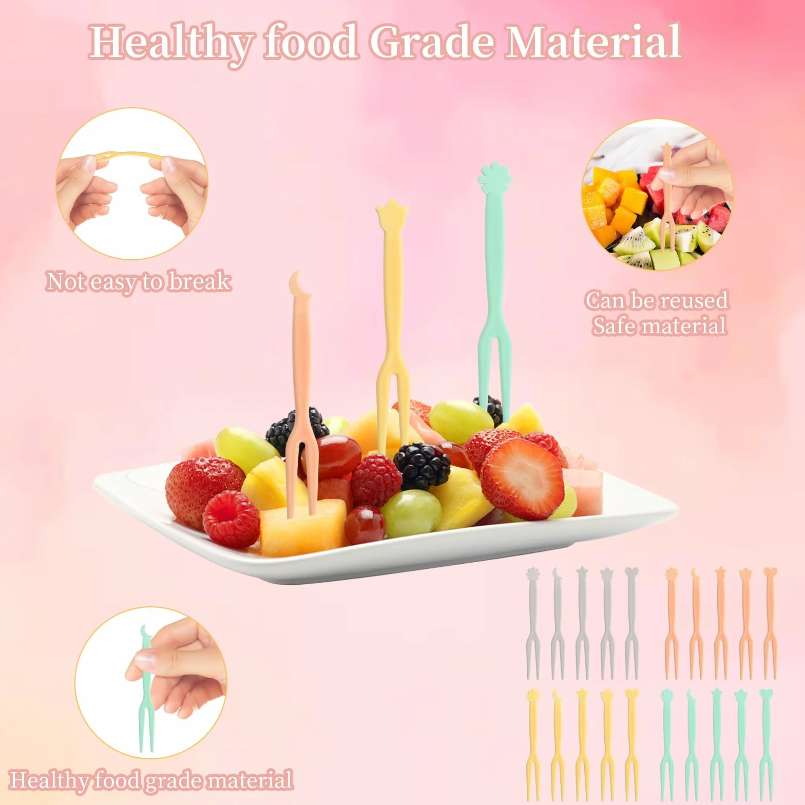 200 Forchettine Da Frutta Bambini, Forchette Bambini 3.1 X 0.31 Pollici, 3 Sacchetti Di Colori Misti, 150 Pezzi In Totale, 1 Bottiglia Di Polvere Di Fiori Di Ciliegio 50 Pezzi