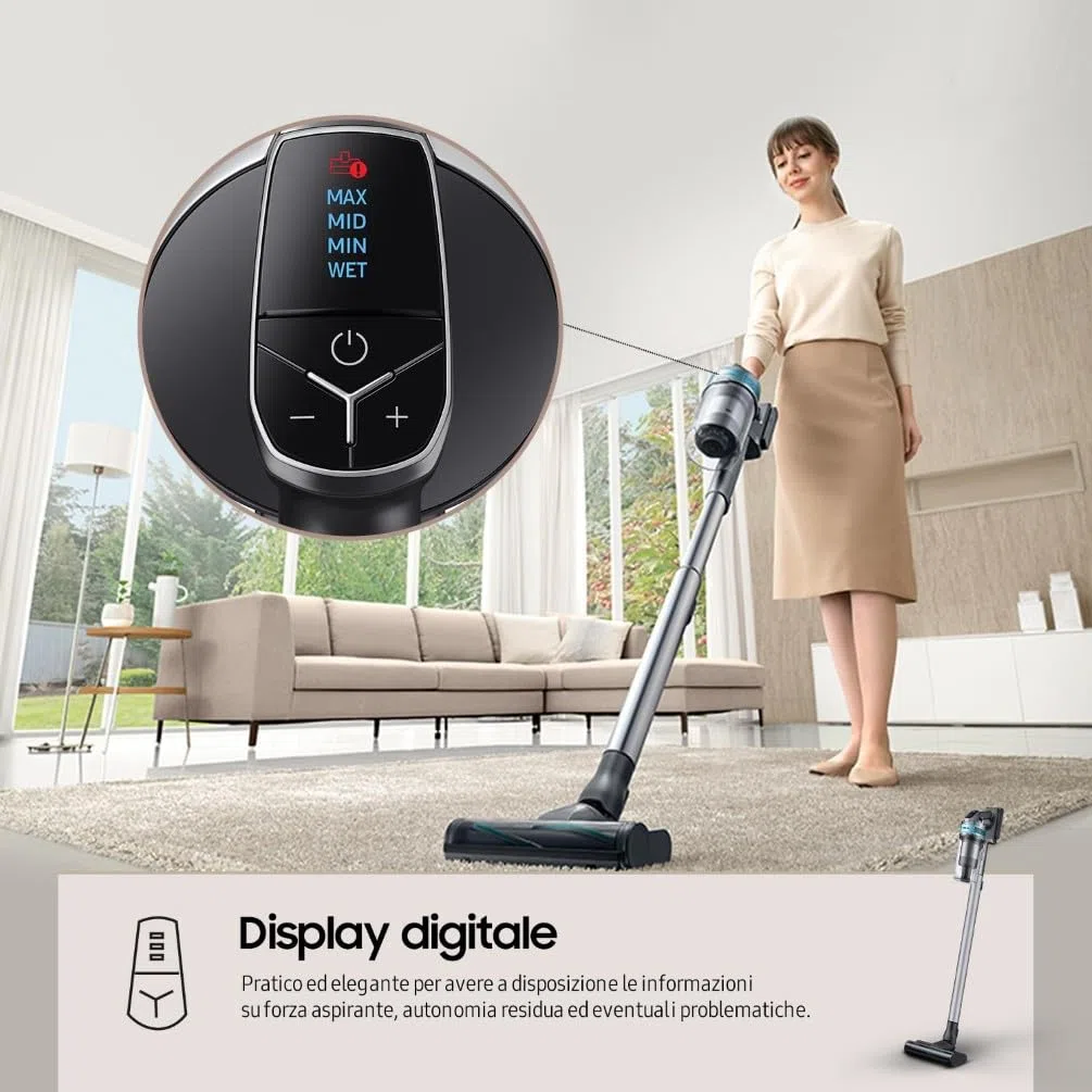 Samsung Scopa Elettrica VS20C852FTB/WA Jet 85 Premium, Potenza 210W, Aspirapolvere Senza Filo, Fino a 60 Min di Autonomia