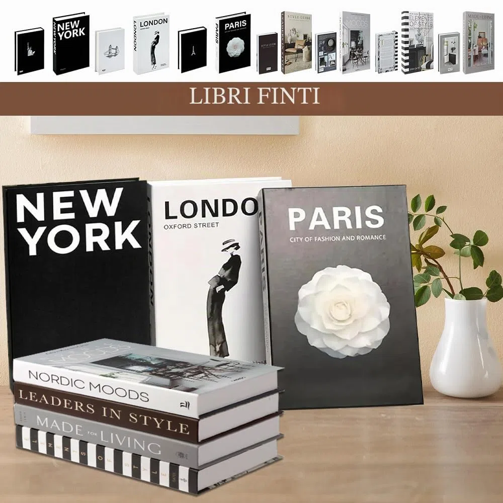 7 libri decorativi, pieghevoli, libri finti per mensole, libri finti per decorare la casa, tavolino da caffè, libreria, decorazione