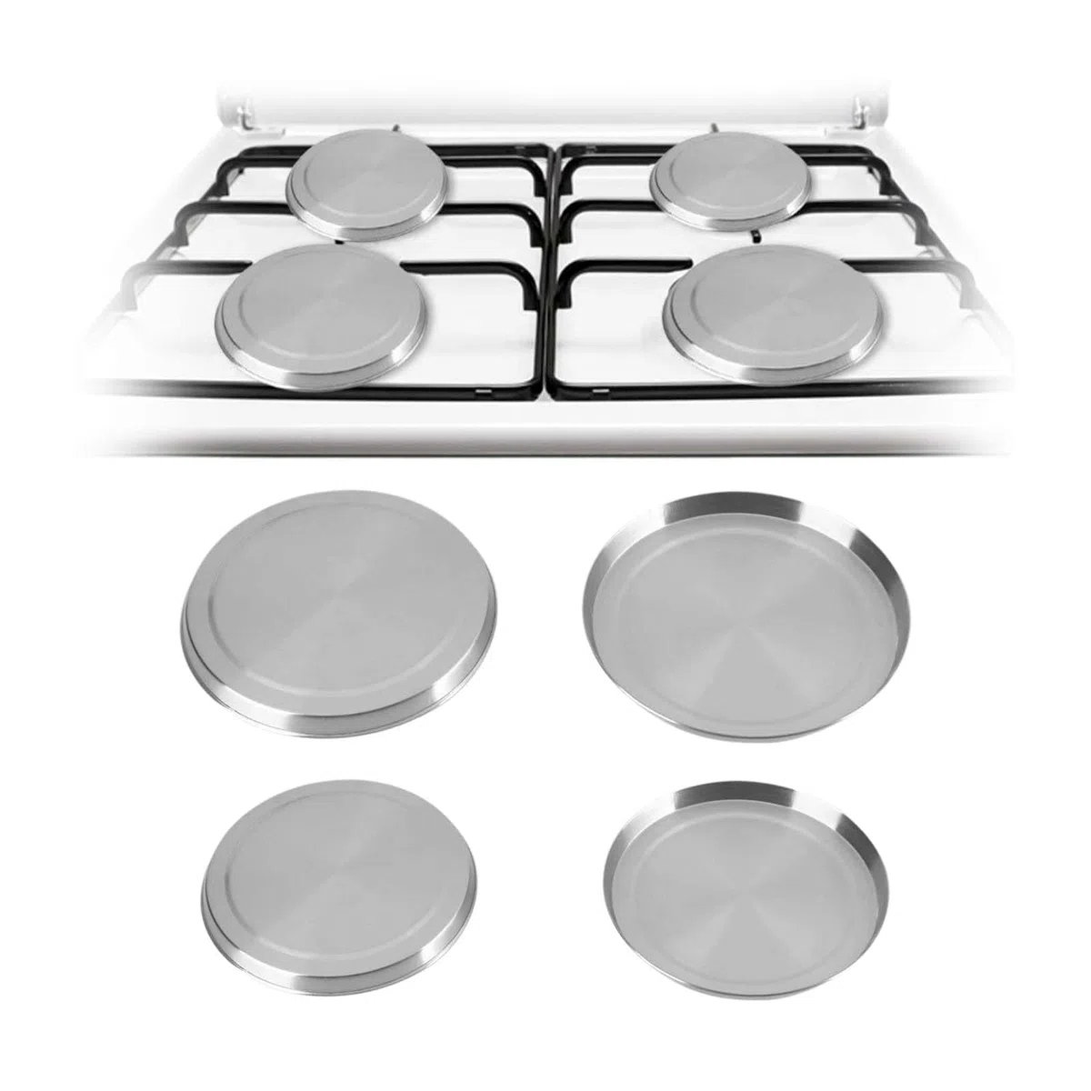 4 pezzi 21und17cmCoperchio di Protezione in acciaio Inox,Set di coperchi per Piano Cottura,Copri piano cottura tondi,Rotonde in acciaio inox per piastre di cottura,per fornelli e padelle elettrici