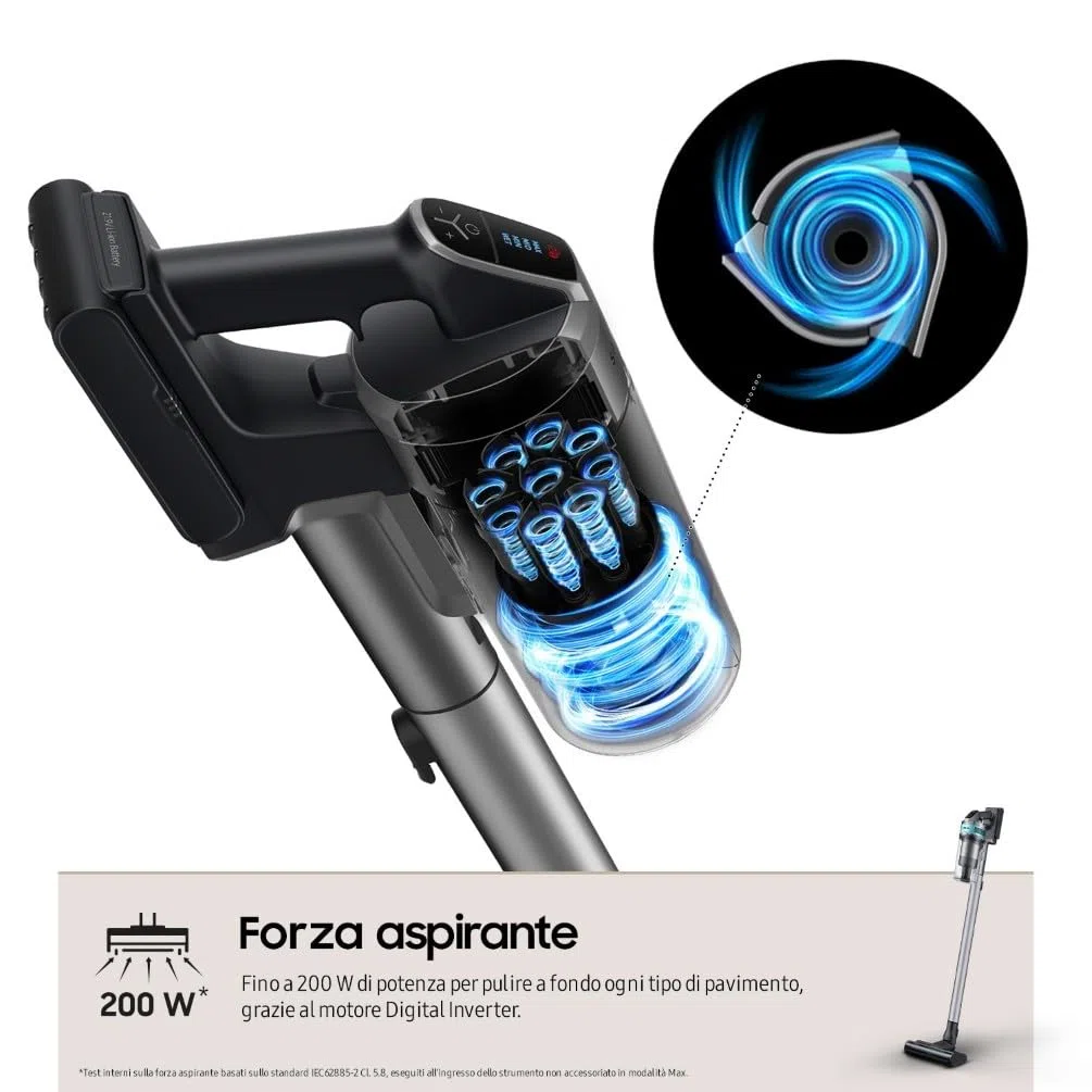Samsung Scopa Elettrica VS20C852FTB/WA Jet 85 Premium, Potenza 210W, Aspirapolvere Senza Filo, Fino a 60 Min di Autonomia