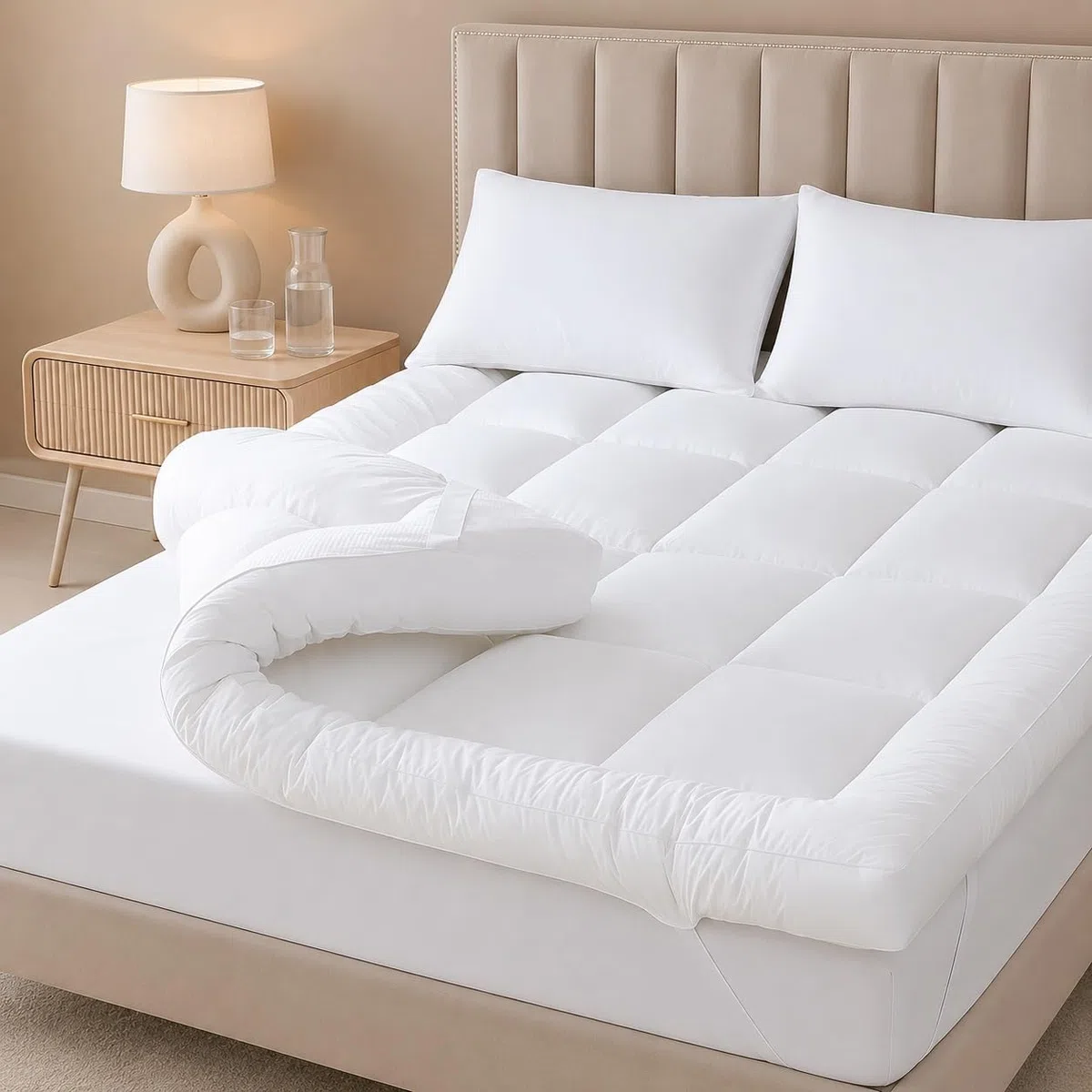Coprimaterasso in microfibra di alta qualità da 10 cm, per letto super king size, morbido e soffice con cuciture quadrate per un maggiore comfort (super king size 182 x 200 cm)