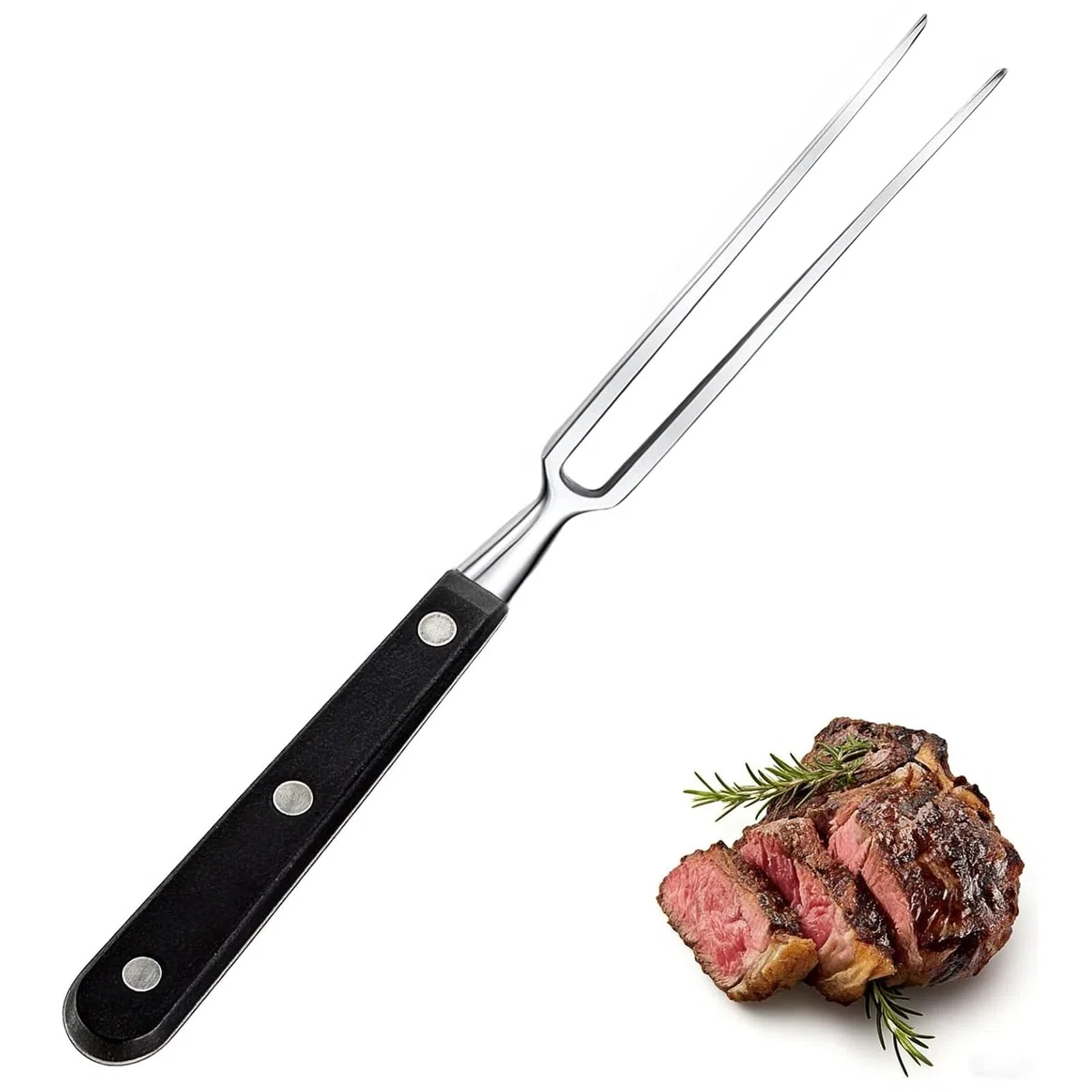 Forchetta per carne con manico, in acciaio inox, 29 cm, con manico in plastica, per barbecue, cucina, tacchino, arrosto, cena (nero)