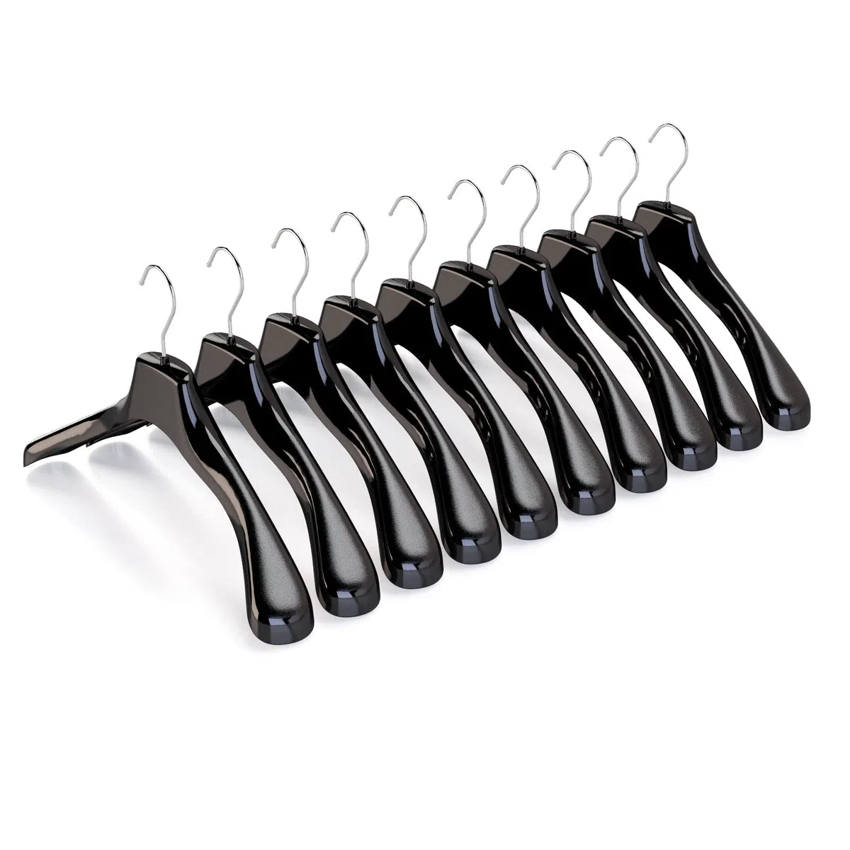Mainetti Appendini per Capispalla, Cappotti, Abiti Pesanti, Grucce in Plastica, Resistenti, con Finitura Antigraffio, Made in Italy, Set di 10 Pezzi, Nero Lucido con Gancio Zincato, Taglia 42cm