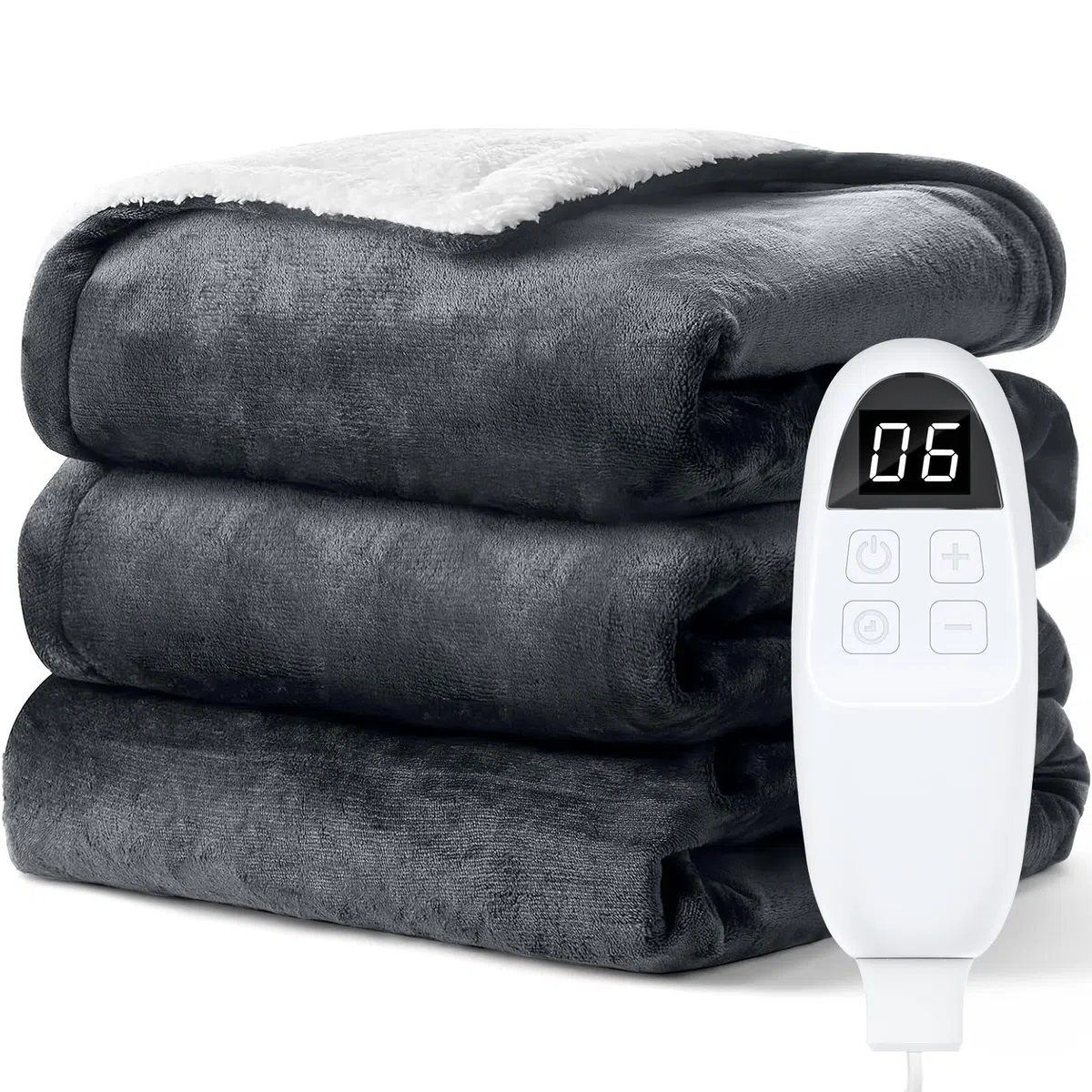 PRANITE Coperta elettrica 200 x 180 cm, coperta termica elettrica in sherpa e flanella, 6 livelli di riscaldamento, timer 10 ore, spegnimento automatico, protezione da surriscaldamento, lavabile
