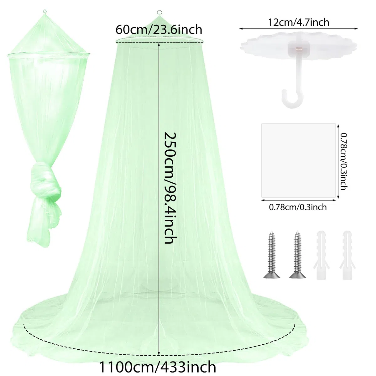 CINGHIA Zanzariera Letto, Zanzariera a Cupola, Verde Chiaro, Matrimoniale Singolo, Senza Porta, Baldacchino, Adatto Uso Interno ed Esterno