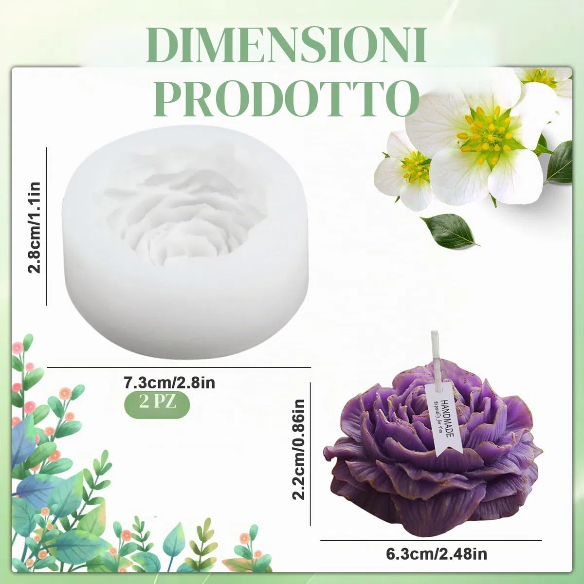 Stampi per Candele in Silicone 2 Pezzi - Peonia 3D Fai Da Te per Aromaterapia