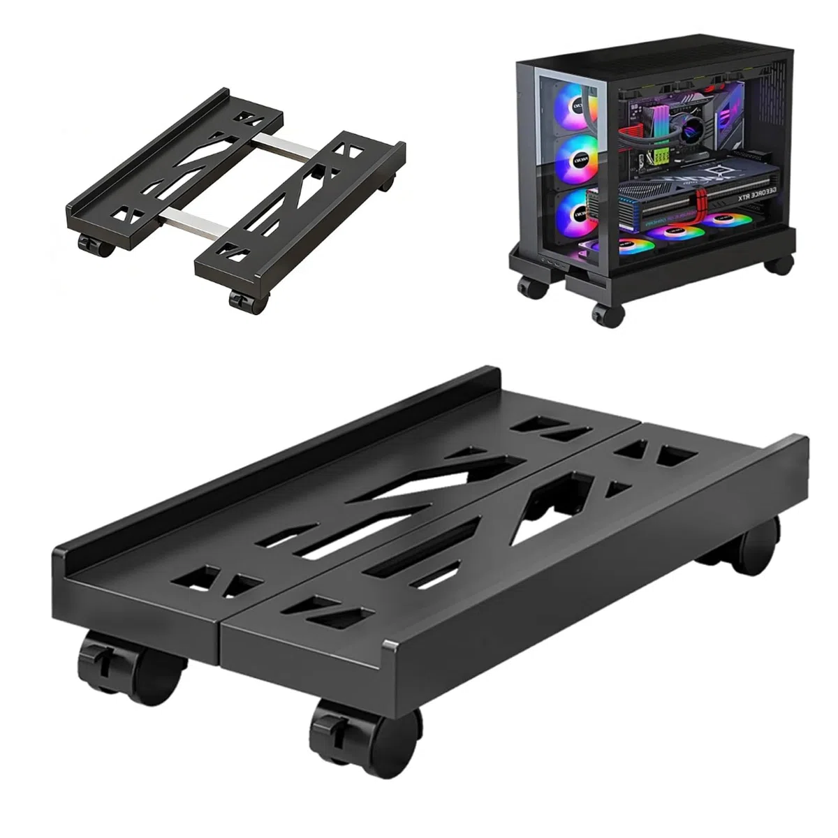Supporto per PC con ruote, supporto per CPU mobile, accessori per computer, telaio principale, supporto mobile sotto scrivania per casa, ufficio, desk PC (nero)