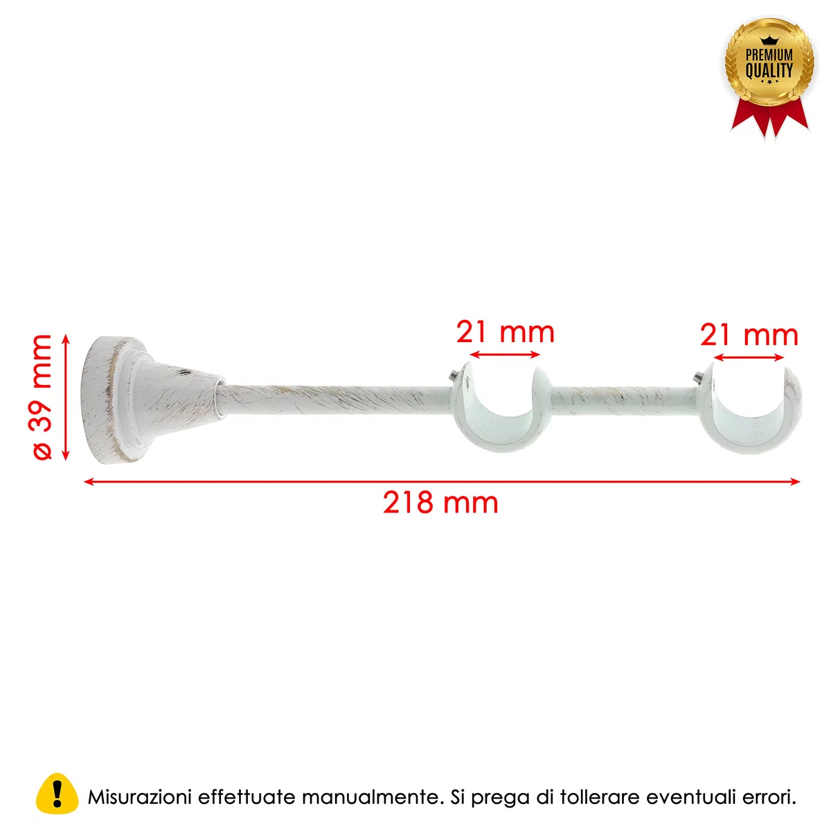 GIRASOLE HOME Staffa Doppia Aperta 218mm per 2 Aste 2 Pezzi in Alluminio Resistente per Bastoni dal Diametro di 18-20 mm (Bianco e Oro)