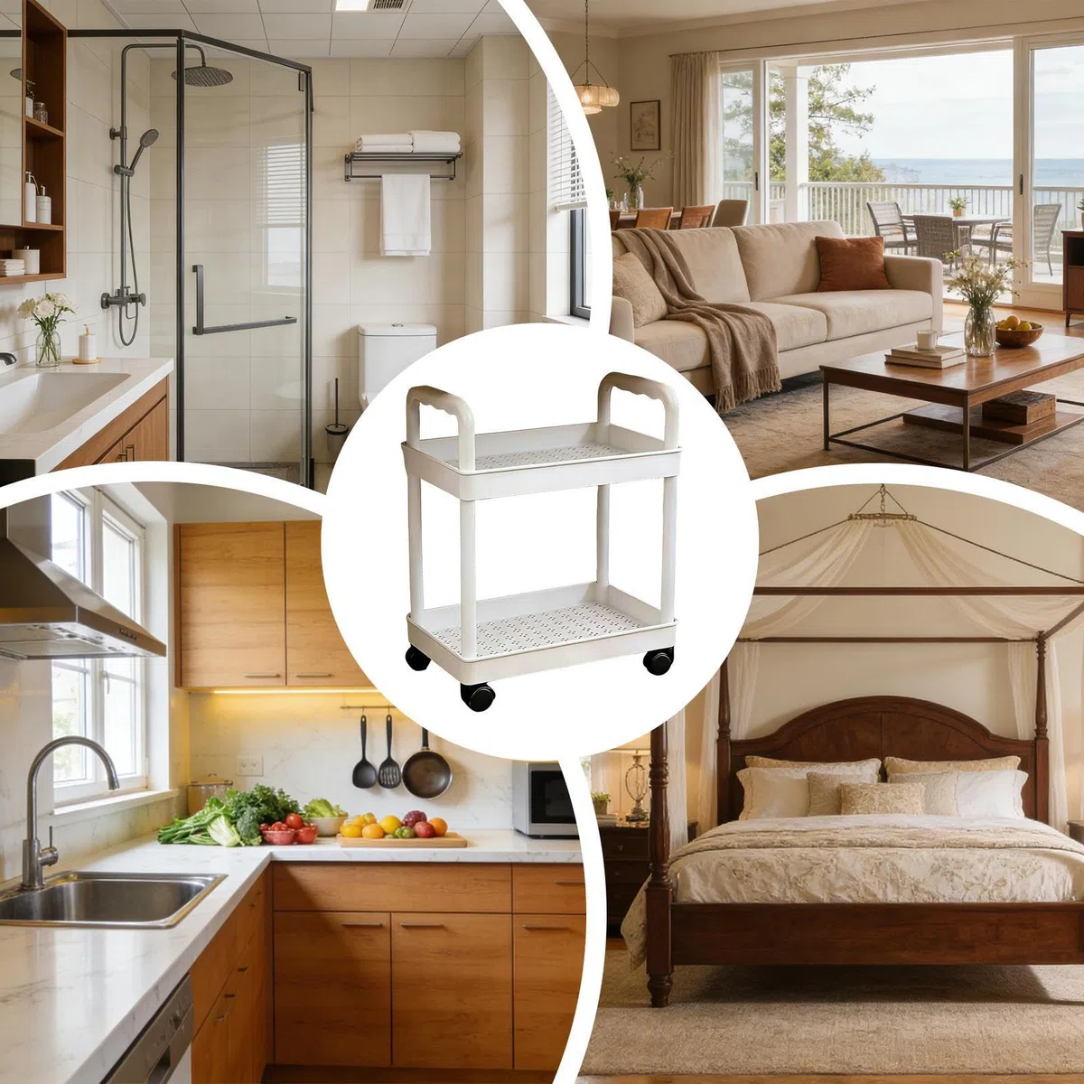 Carrello Con Rotelle Per Conservazione A 2 Livelli Con Ruote, Organizzatore Risparmia-Spazio Per Cucina, Bagno, Uffici Domestici, 4 Ruote Silenziose, Carrello Utilità Leggero E Portatile