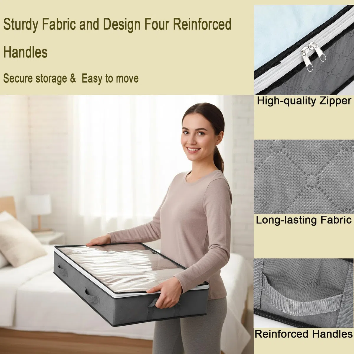 Romon Scatole per Armadio, 3 Pezzi 75L Scatole per Vestiti, Scatola per Organizer Armadio Pieghevole, Scatoloni per Trasloco Contenitori Sottoletto Salvaspazio per Coperte Biancheria da Letto, Grigio