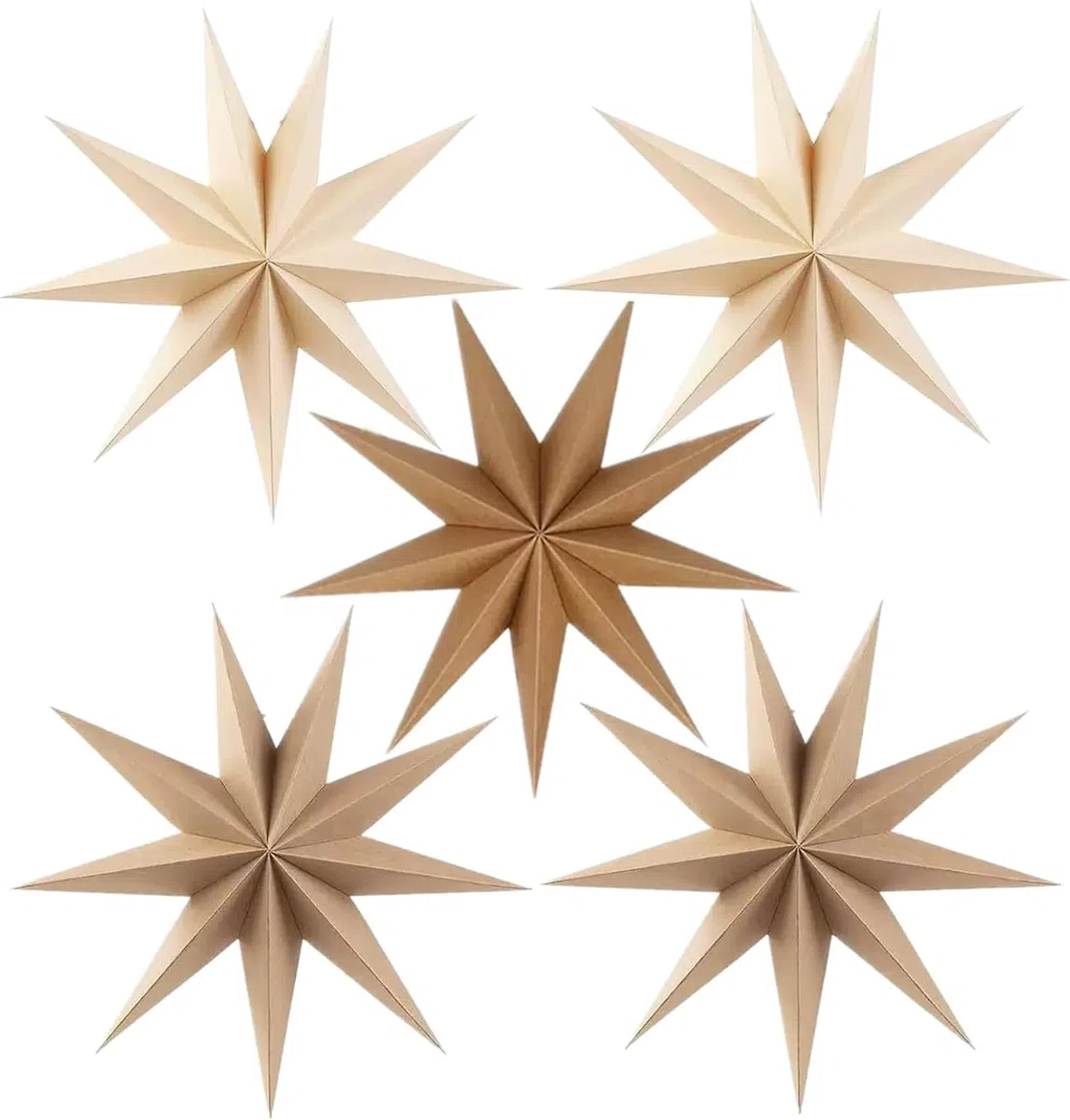 Set di 5 Stelle di Carta da Appendere, Decorazione Natalizia per Interni ed Esterni, Decorazione Natalizia, 30 cm, Stelle di Carta da Appendere, per Decorazioni Natalizie (Marrone set)