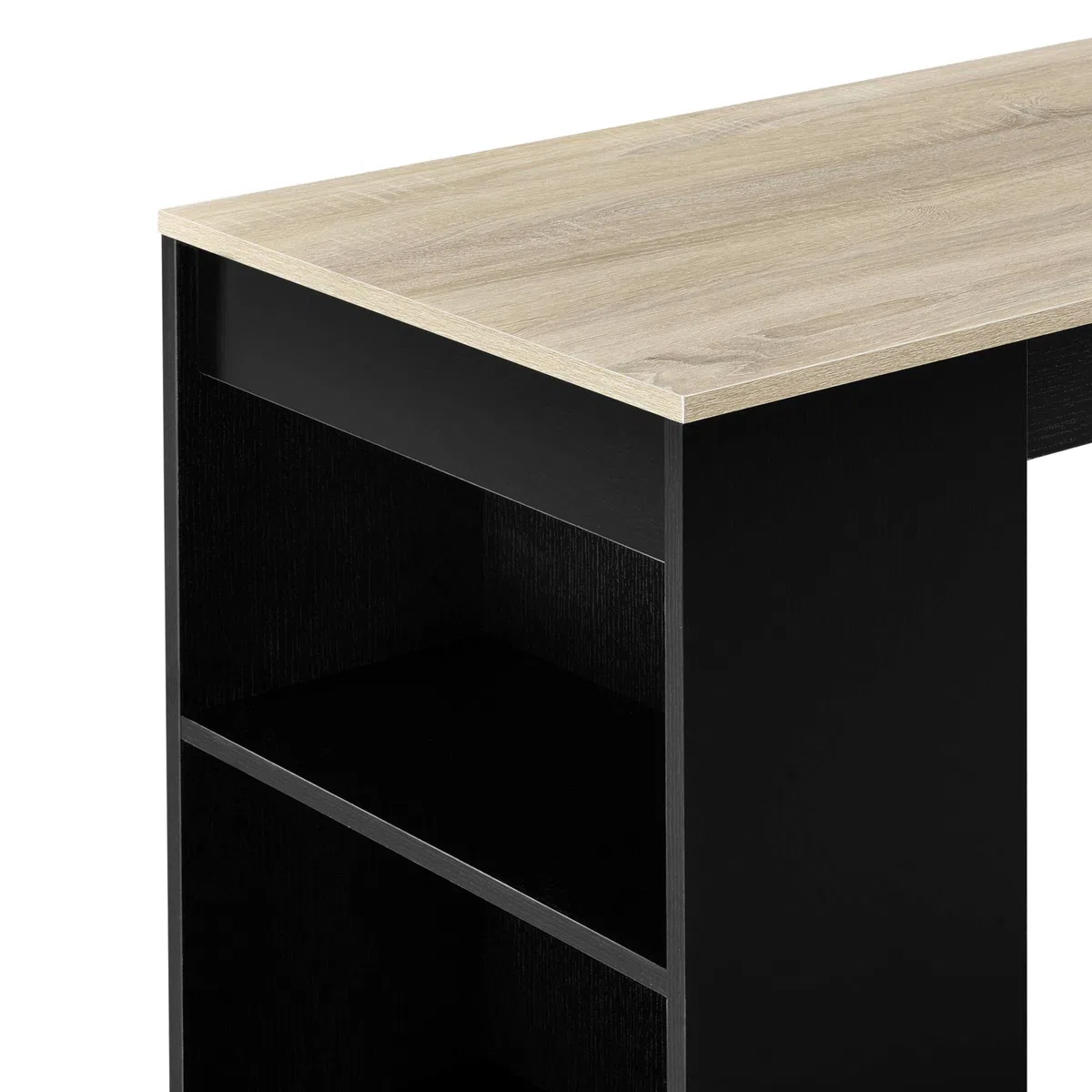[en.casa] Tavolo Alto da Bar con 3 Scomparti Aperti Bancone da Lounge Caffè Bistrot con Ripiani Laterali Penisola Cucina Stretta 110x50x103 cm - Nero/Effetto Rovere