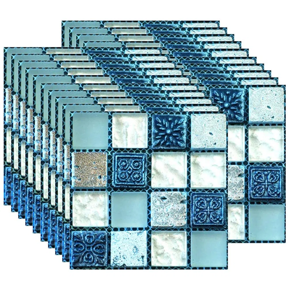 Mosaico in autoadesivo, in PVC, 10 x 10 cm, 40 pezzi, blu