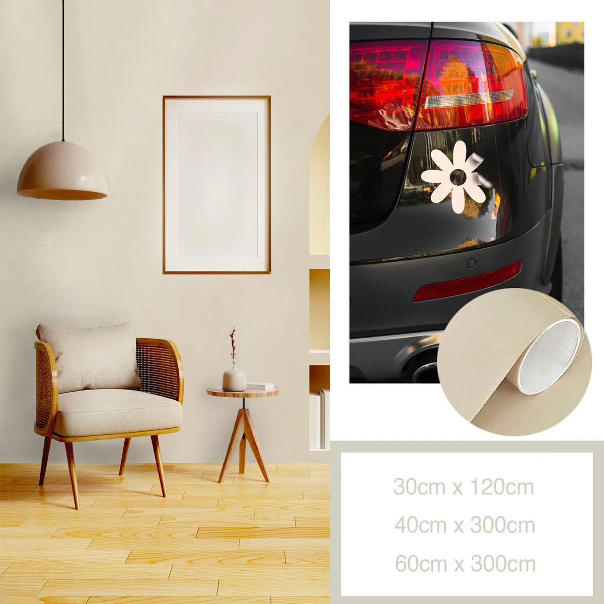 Carta Adesiva per Mobili Beige 40x300 cm Pellicola Adesiva Lucida per Parete Cucina Porta Finestra Vinile Rivestimento Decorativo (40x300 cm, Beige)