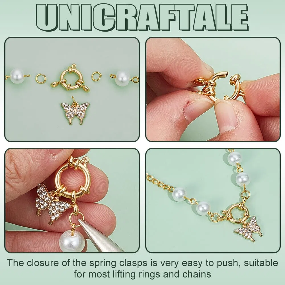 UNICRAFTALE 8 Pz 2 Colori 304 Fermagli Ad Anello A Molla In Acciaio Inox 12.5mm di Diametro Superficie Liscia Chiusura Dei Monili Fibbia Connettore per Creazione di Gioielli FAI DA TE