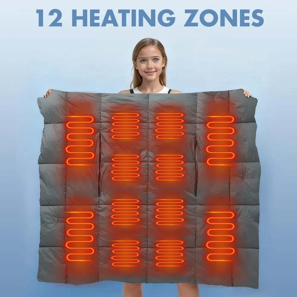 Coperta elettrica con batteria senza fili, 140 x 112 cm, batteria da 10000 mAh, coperta termica USB con 12 zone di riscaldamento e 3 livelli di regolazione della temperatura, lavabile, per casa