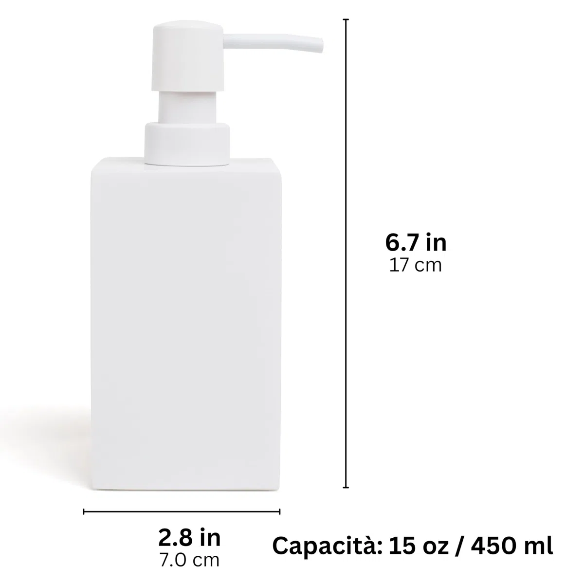 Yew Design dispenser di sapone bianco opaco per il bagno, 450 ml, pompa quadrata in acciaio inox per sapone liquido, piatti o mani, per lavello da cucina, piano di lavoro e bagno