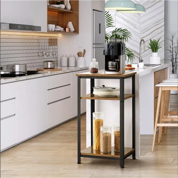 Yaheetech Tavolino da Caffè Vintage Stile Industriale Tavolino Lato a 3 Ripiani Comodino Porta Telefono in Legno e Metallo Tavolino d’Appoggio per Salotto Ingresso Ufficio