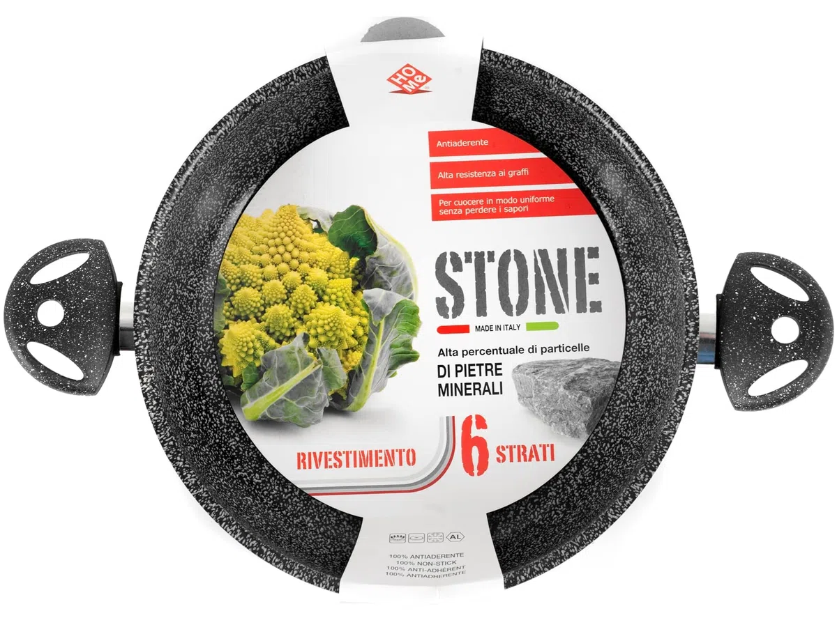 Home Stone Tegame Antiaderente con 2 Manici, Pietra, Antracite, 24 cm