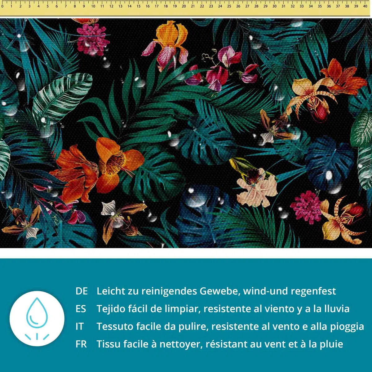DreamRoots Tessuto Impermeabile al metro 160 cm Larghezza, 220 g/m² 600D, Stoffa per Cuscini Esterni - Dark Botanic Red 1M