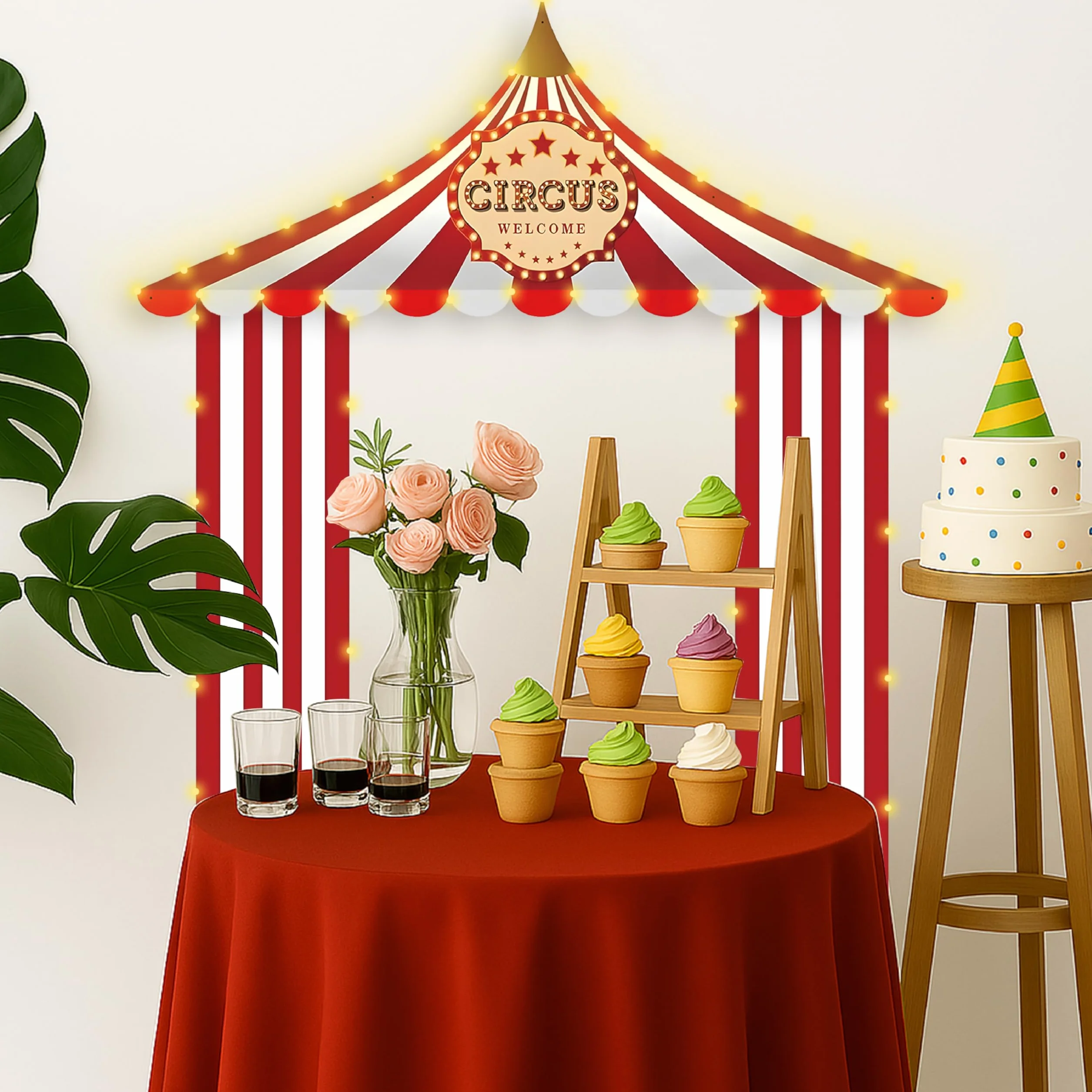 Tende Decorazioni di Compleanno Circo Sfondo Fotografico 2 Metri in Tessuto Lavabile e Riutilizzabile, per Interno ed Esterno, Ideale per Festa Bambini e Decorazione casa