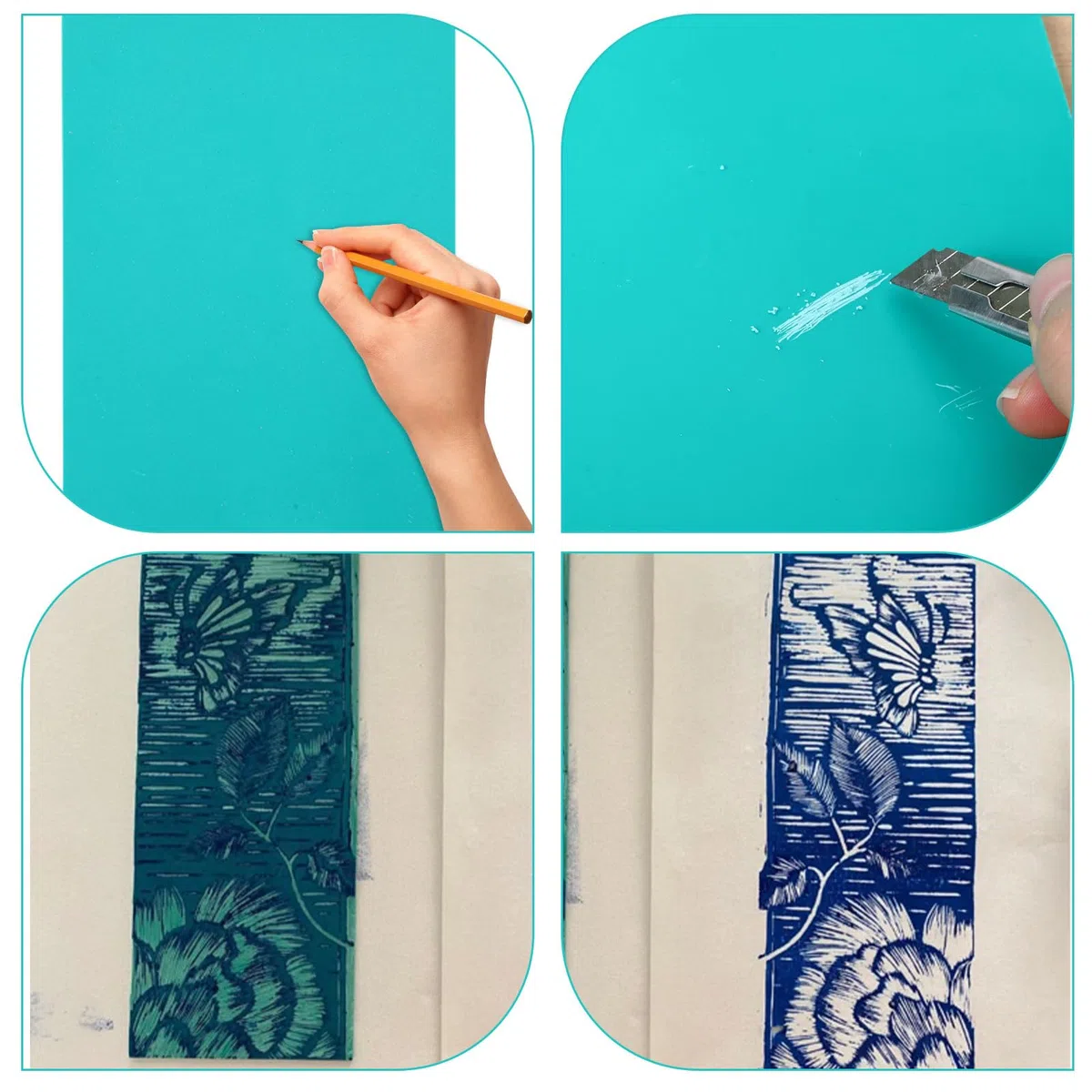 Set di 5 piastre di linoleum in gomma morbida, per linoleum, per taglio linoleico, per linoleum, per linoleum, per incisione linoleum, piastra in linoleum (2A4 + A5 + 2A6)