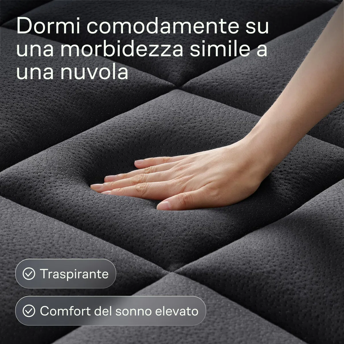 Coprimaterasso Nero Cloud Comfort – Protezione ultra morbida, traspirante e rinfrescante in viscosa di bambù – 140x190 cm, altezza ottimale per il riposo
