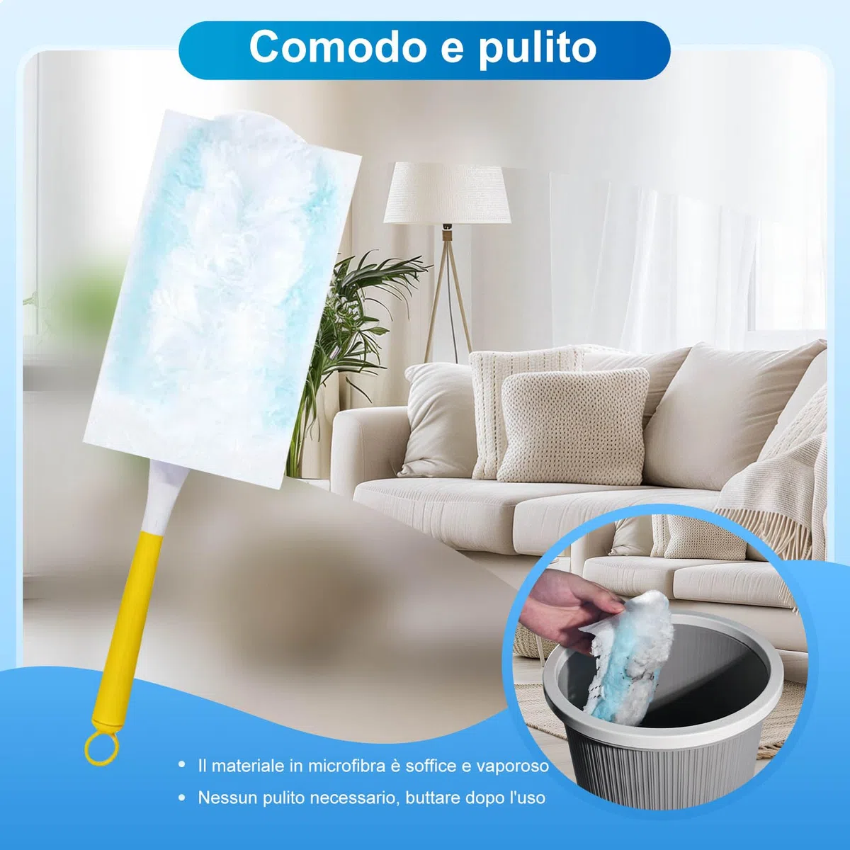 62 Pezzi Di Cattura Polvere, Piumino Magnetico Monouso per Spolverare, Spolverino Telescopico, Piumino per Spolverare per Pulire Polvere, Capelli E Macchie (60 Pezzi Di Ricambio + 2 Maniglie)