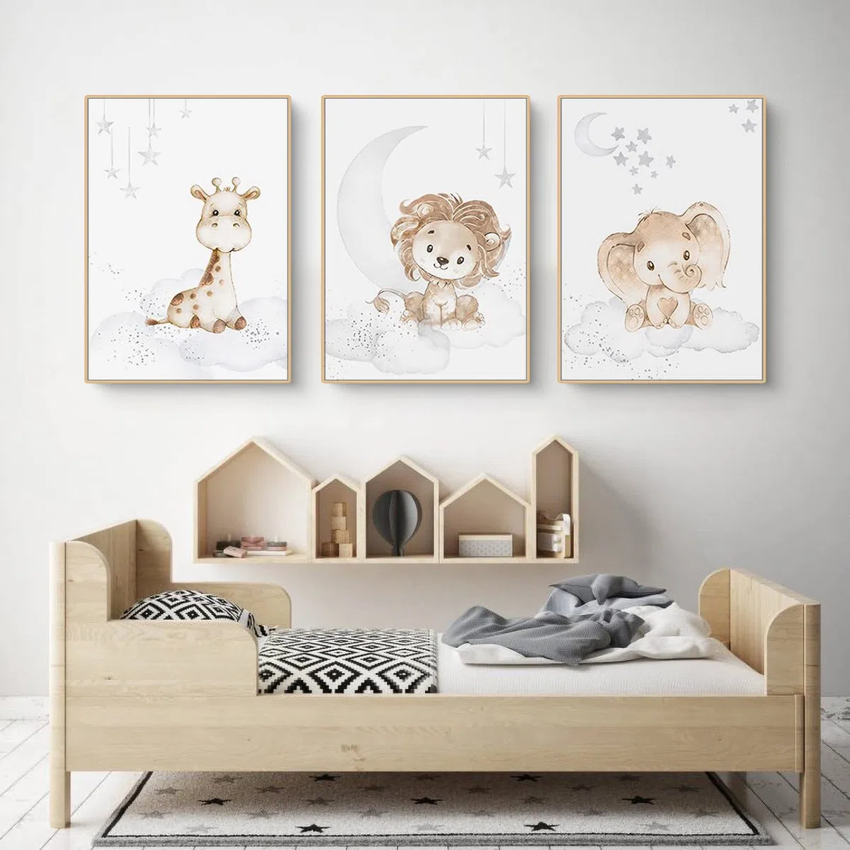 EXQULEG Set di 3 poster per camerette dei bambini, motivi: coniglietto, giraffa, animali, senza cornice, per ragazzi e ragazze (A30 x 40 cm)