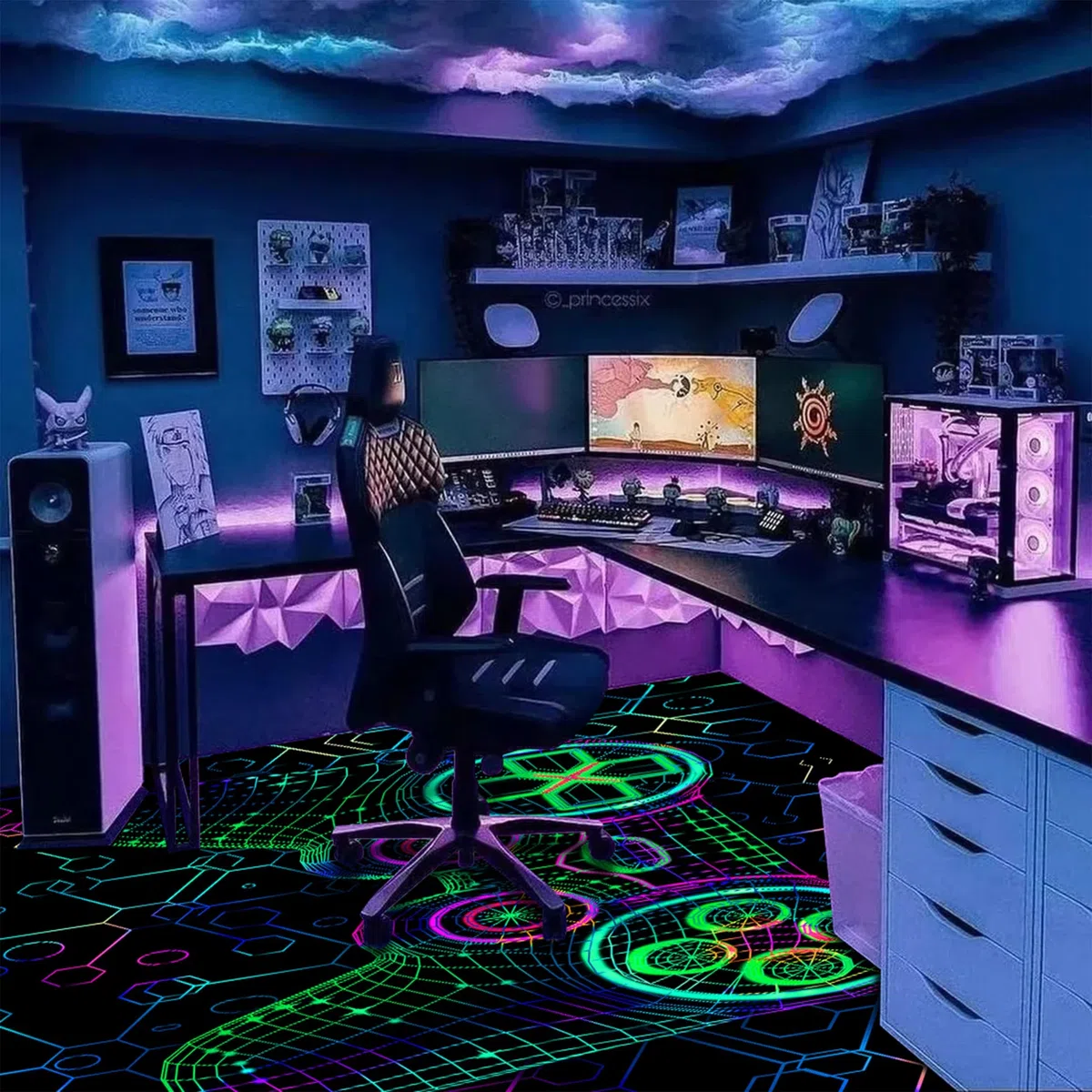 HOLAVIDA Tappeto per Giochi Neon, 3D Tappeto Reattivo ai Raggi UV del Controller di Gioco, Tappetino Fluorescente Antiscivolo per Pavimenti, Decorazione per la Sala Giochi dei Bambini, 180x120cm