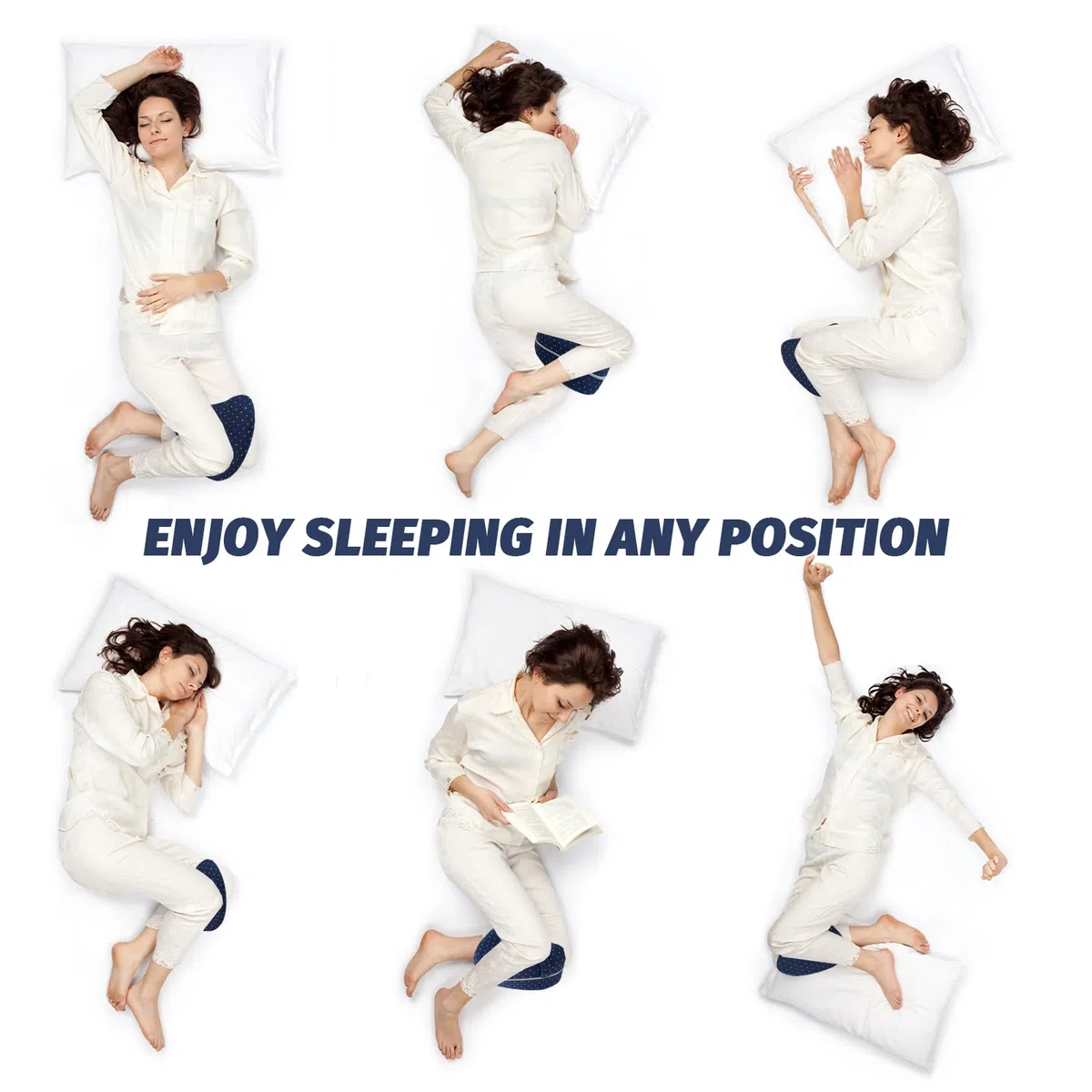 Cuscino per ginocchia per chi dorme sul fianco, ergonomico in memory foam, con cintura e rivestimento rimovibile e lavabile, supporto per ginocchia, gambe e schiena (blu)