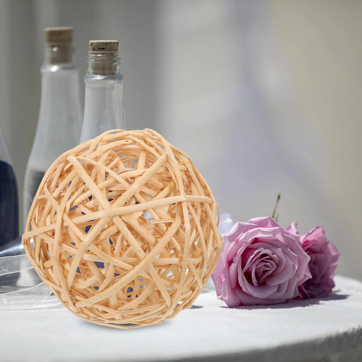 Palline di Rattan Decorative da 20 Cm, Sfera Intrecciata a Mano Facile da Appendere, Decorazione Boho Naturale per Soggiorno e Ambienti Quotidiani
