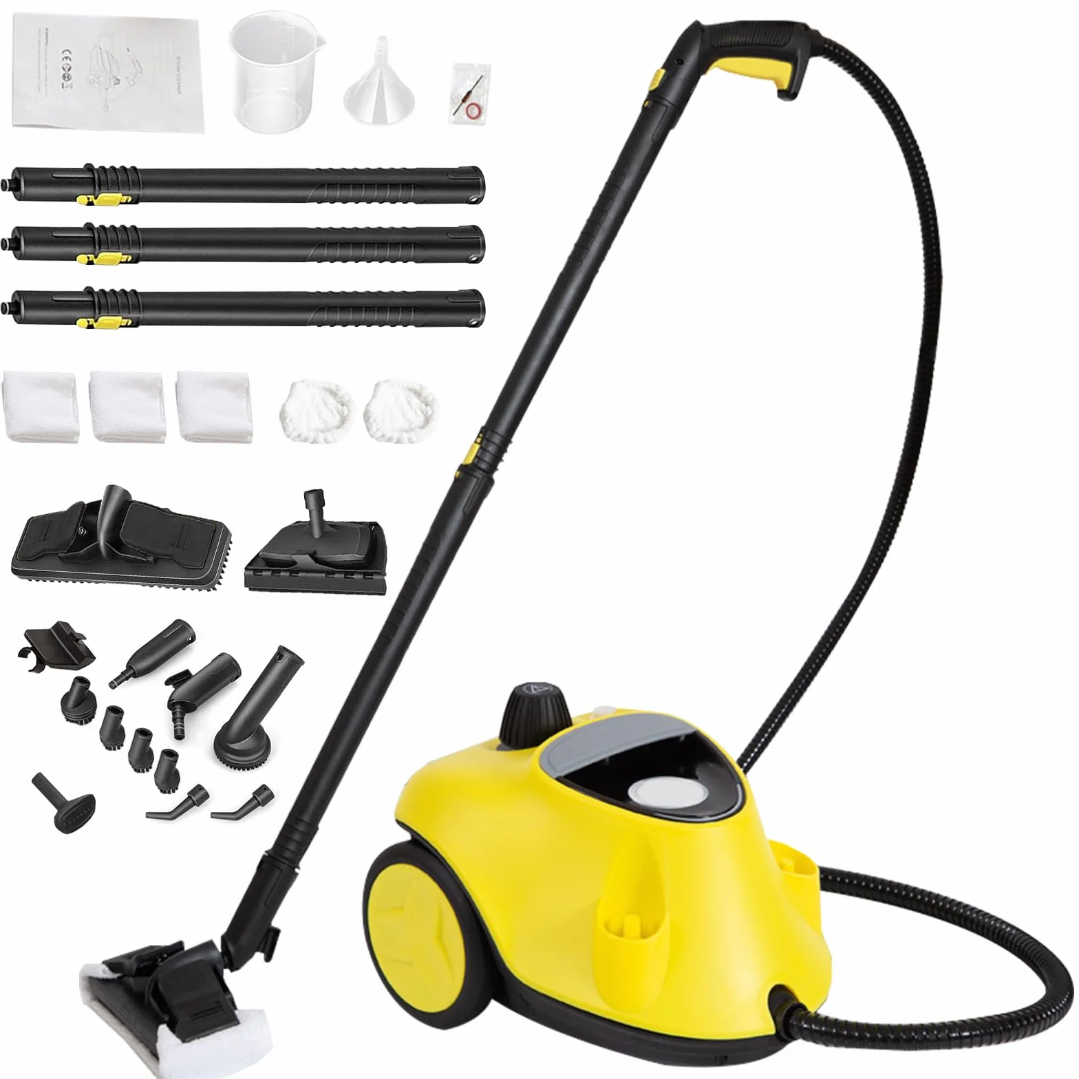Pulitore a Vapore 2100 W con 29 Accessori, Serbatoio 2,1 L, Pressione 5 bar, Kit Pavimenti & Ugelli, Allarme Acqua Bassa, per Tappeti, Piastrelle, Vetri, Pavimenti (Nero)