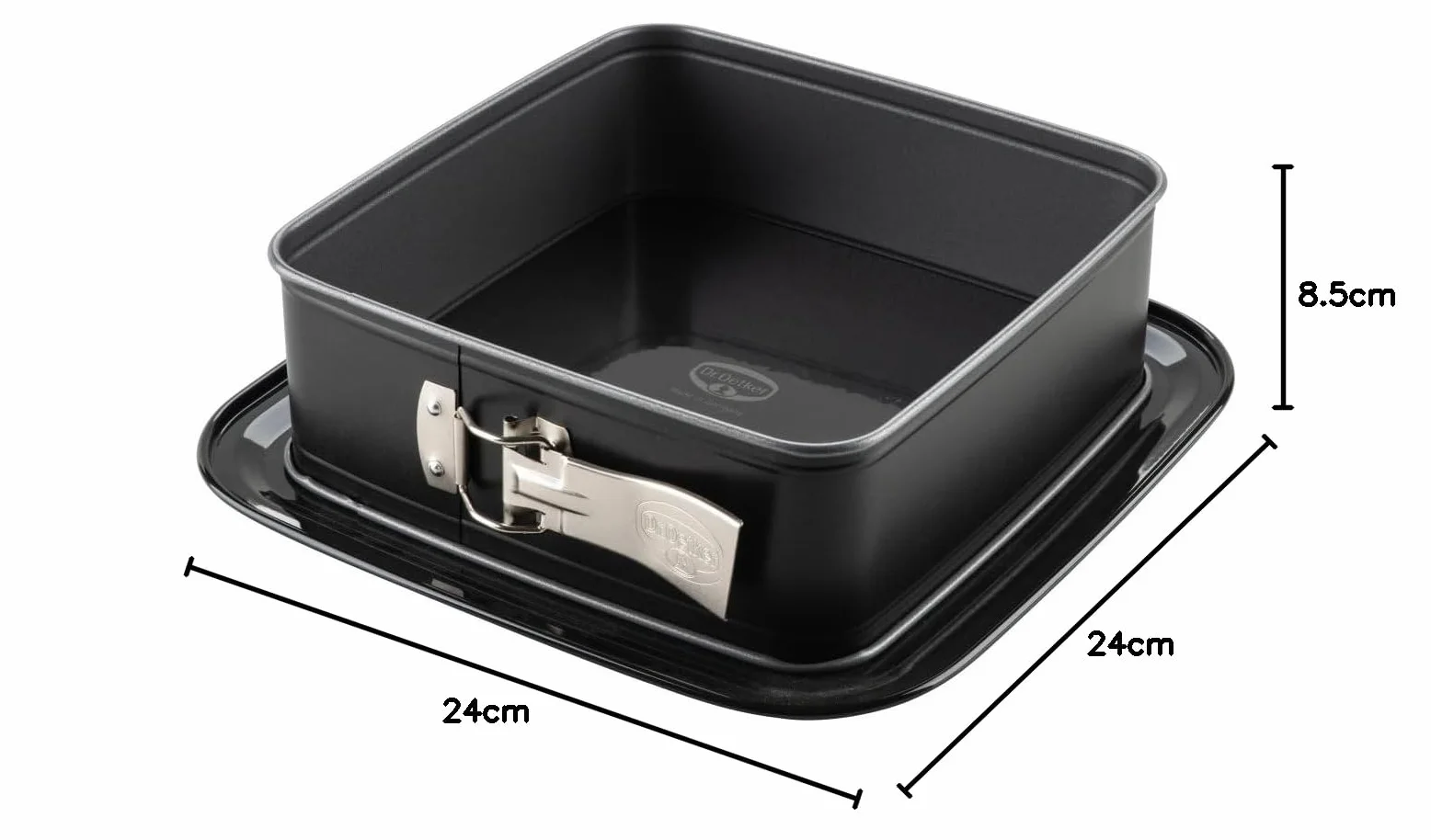 Dr. Oetker Teglia quadrata con fondo smaltato, perfetta per torte e torte, 24 x 24 x 8,5 cm, antiaderente, resistente al calore, nero/argento