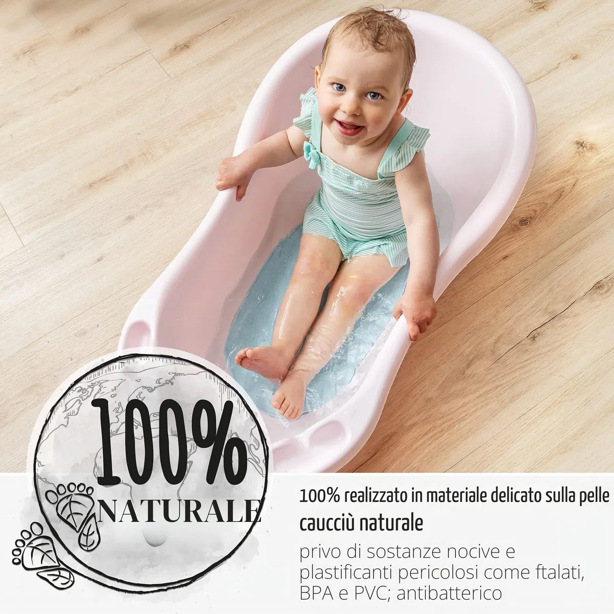 reer - MyHappyBath Mat - Tappetino per vasca da bagno, superficie antiscivolo con motivo di bosco, 42 x 25 cm