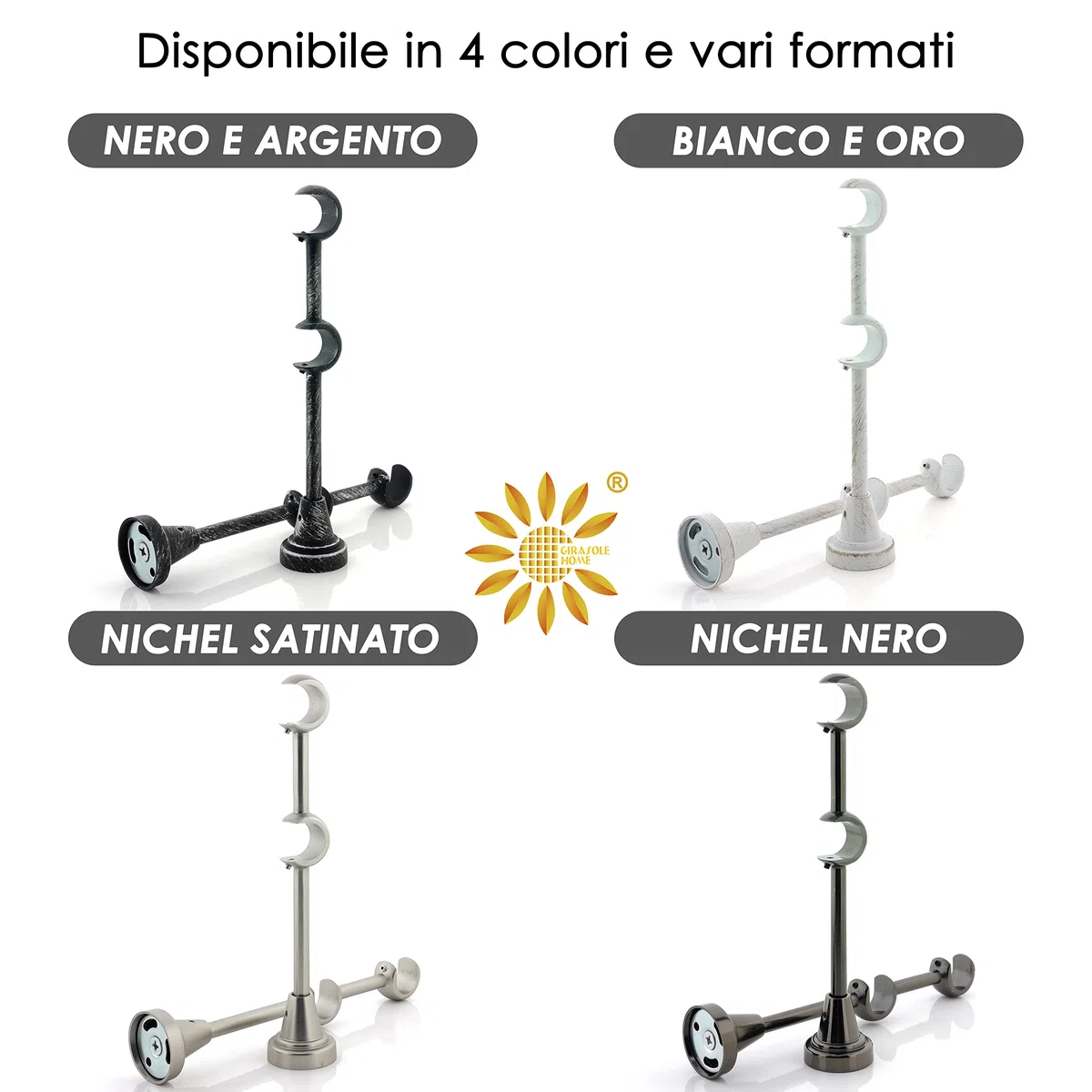 GIRASOLE HOME Staffa Doppia Aperta 218mm per 2 Aste 2 Pezzi in Alluminio Resistente per Bastoni dal Diametro di 18-20 mm (Bianco e Oro)