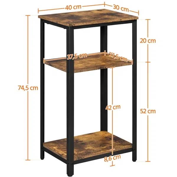 Yaheetech Tavolino da Caffè Vintage Stile Industriale Tavolino Lato a 3 Ripiani Comodino Porta Telefono in Legno e Metallo Tavolino d’Appoggio per Salotto Ingresso Ufficio
