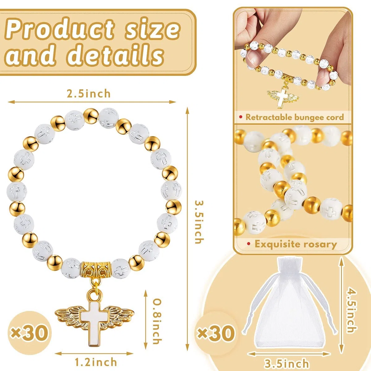 Bracciale con a forma di croce, con sacchetto in organza, acrilico, battesimo, favore per e ragazze, comunione, compleanno, matrimonio, Acrilico